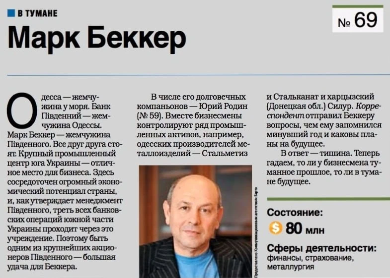Марк Беккер Корреспондент Пивденный ТОП-100